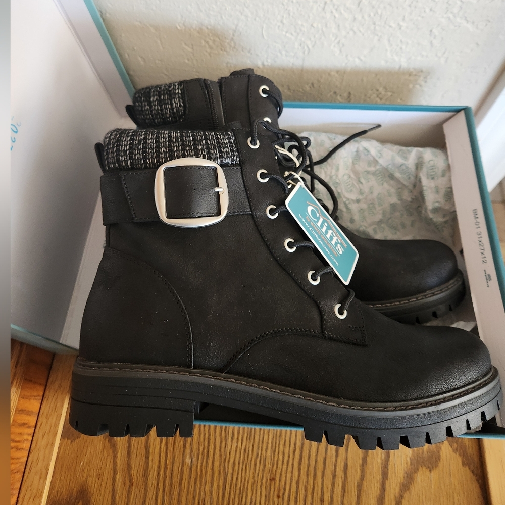 NEW CLIFFS BY WHITE MOUNTAIN MENTOR BLACK LACE-UP ANKLE BOOTS SIZE 10M